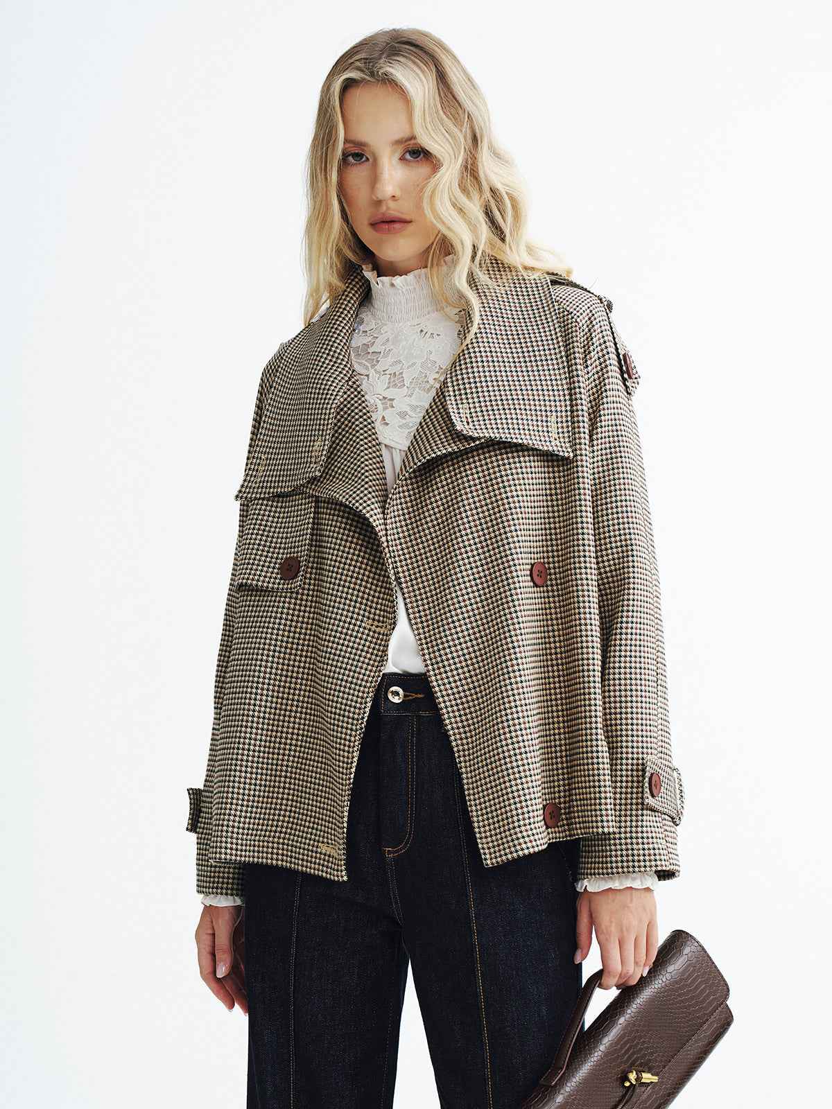 Emily | Stylish Cropped Vintage Plaid Coat 0