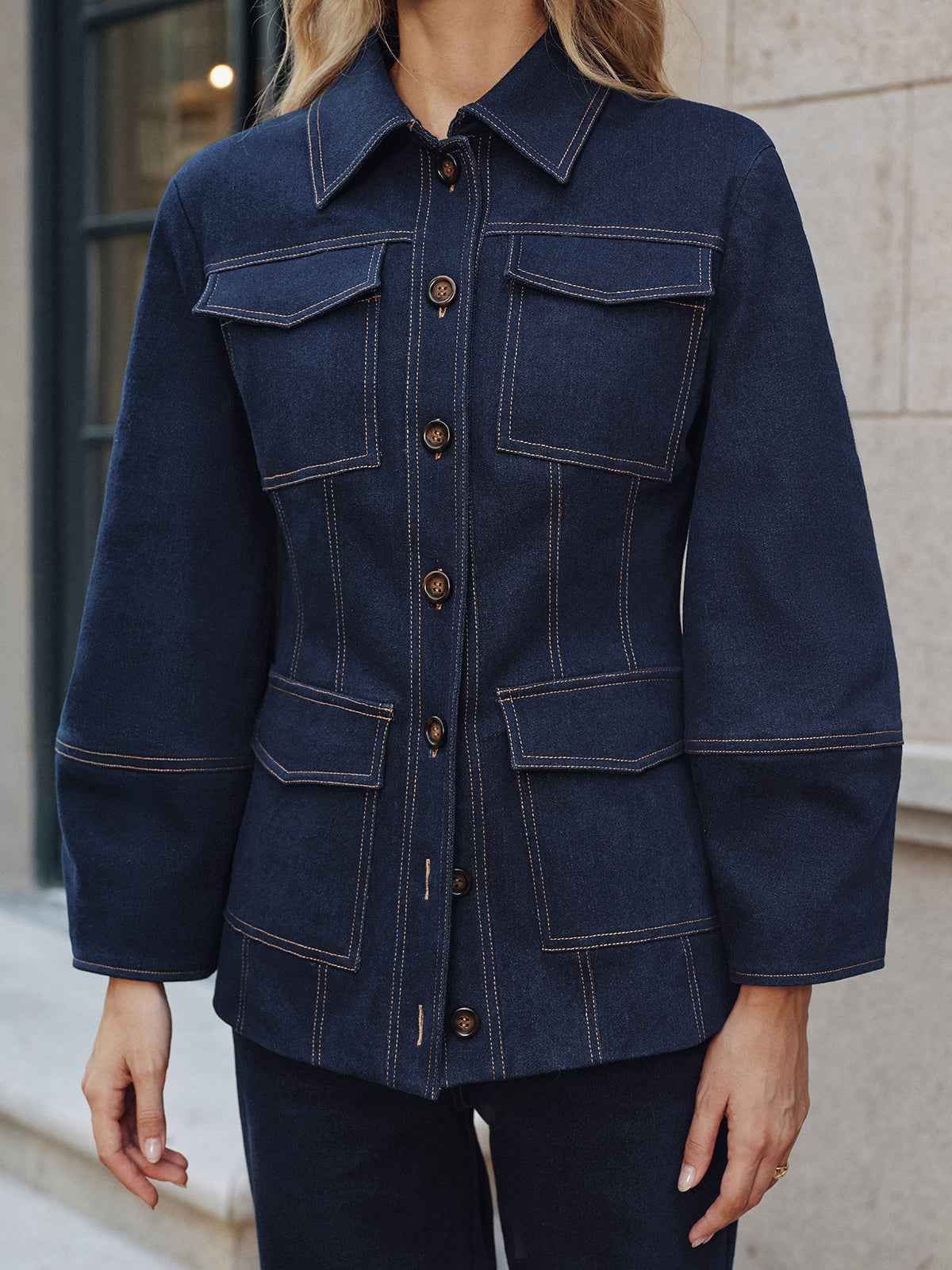 Emma | Cozy Warm Denim Jacket for Women with Contrast Stitching 4