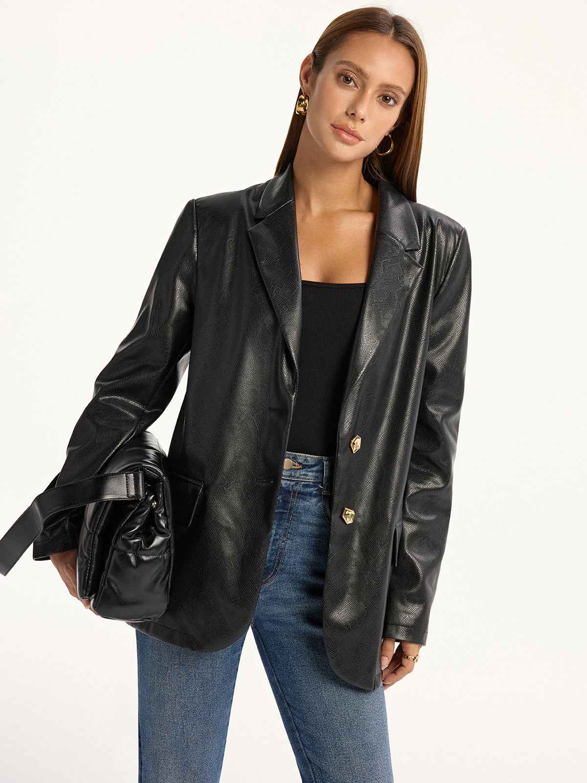 Mason | Edgy Long Sleeve Faux Leather Blazer with Snake Print 0