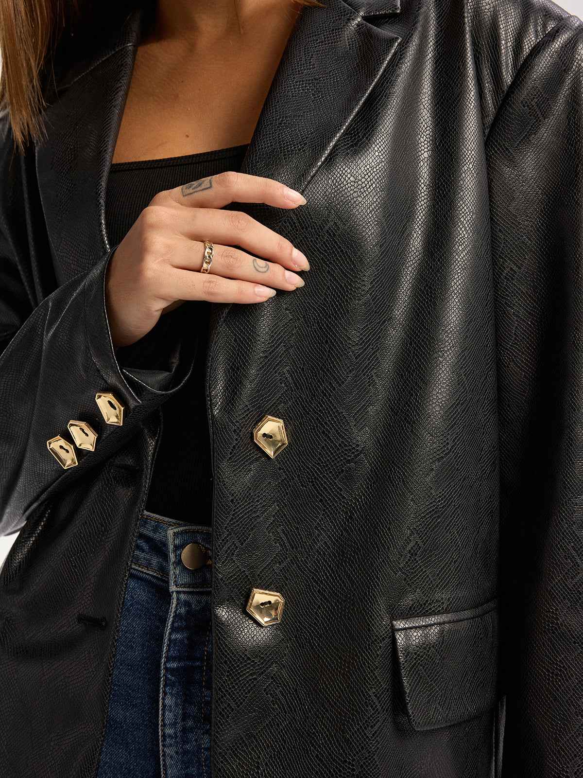 Mason | Edgy Long Sleeve Faux Leather Blazer with Snake Print 1