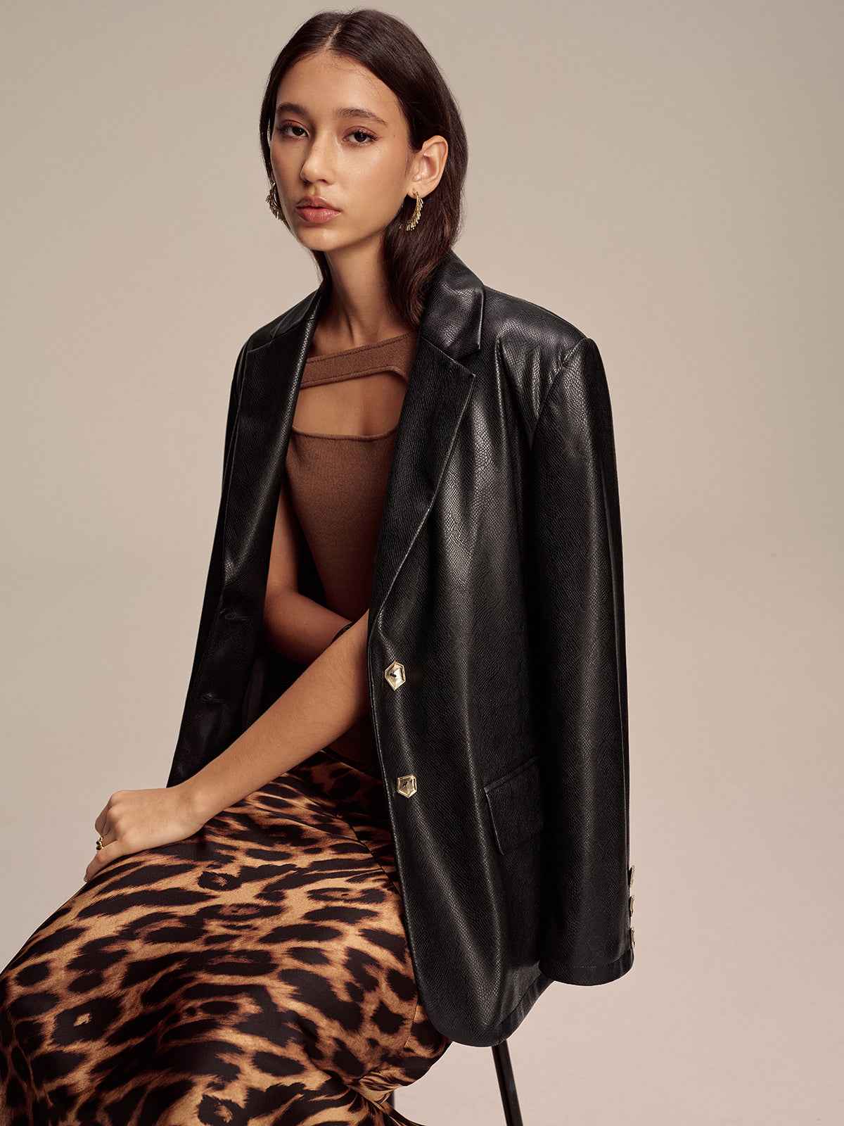 Mason | Edgy Long Sleeve Faux Leather Blazer with Snake Print 2