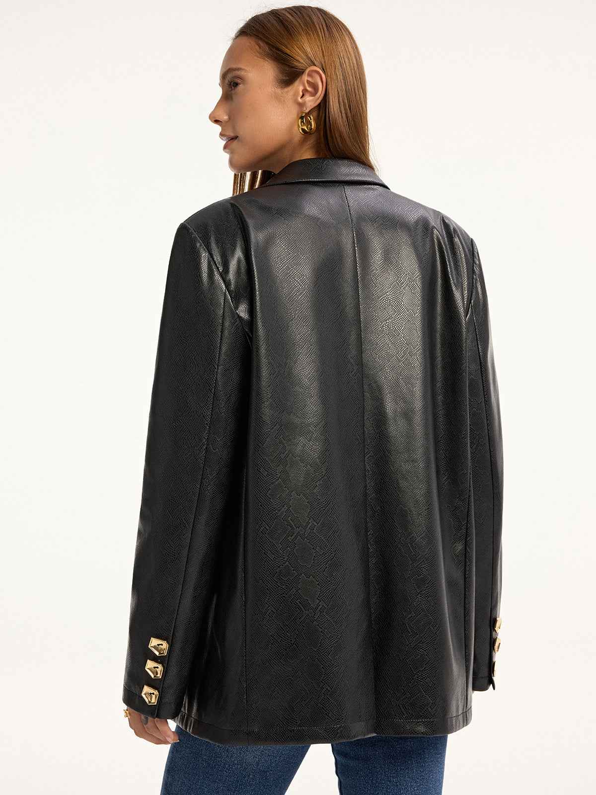 Mason | Edgy Long Sleeve Faux Leather Blazer with Snake Print 3