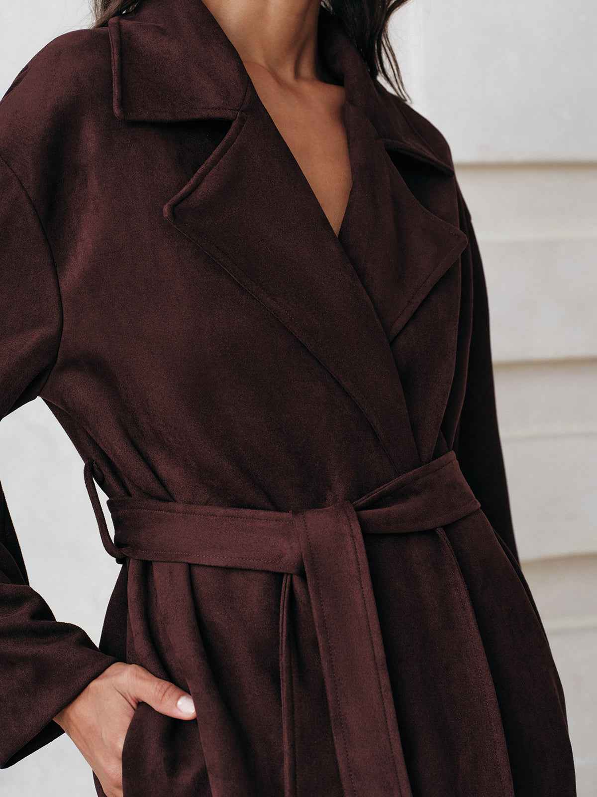 Mia | Elegant Warm Suede Belted Long Trench Coat 4