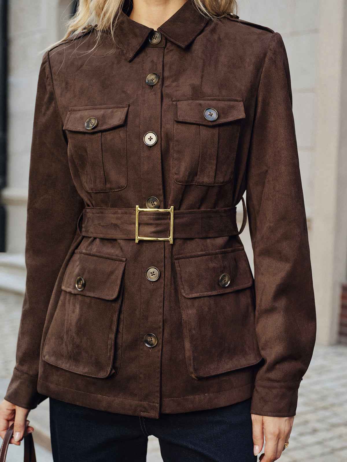 Mia | Stylish Suede Belted Trench Coat for Women 4