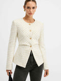 Sophia | Elegant Classic Tweed Waist-Cinching Blazer 0