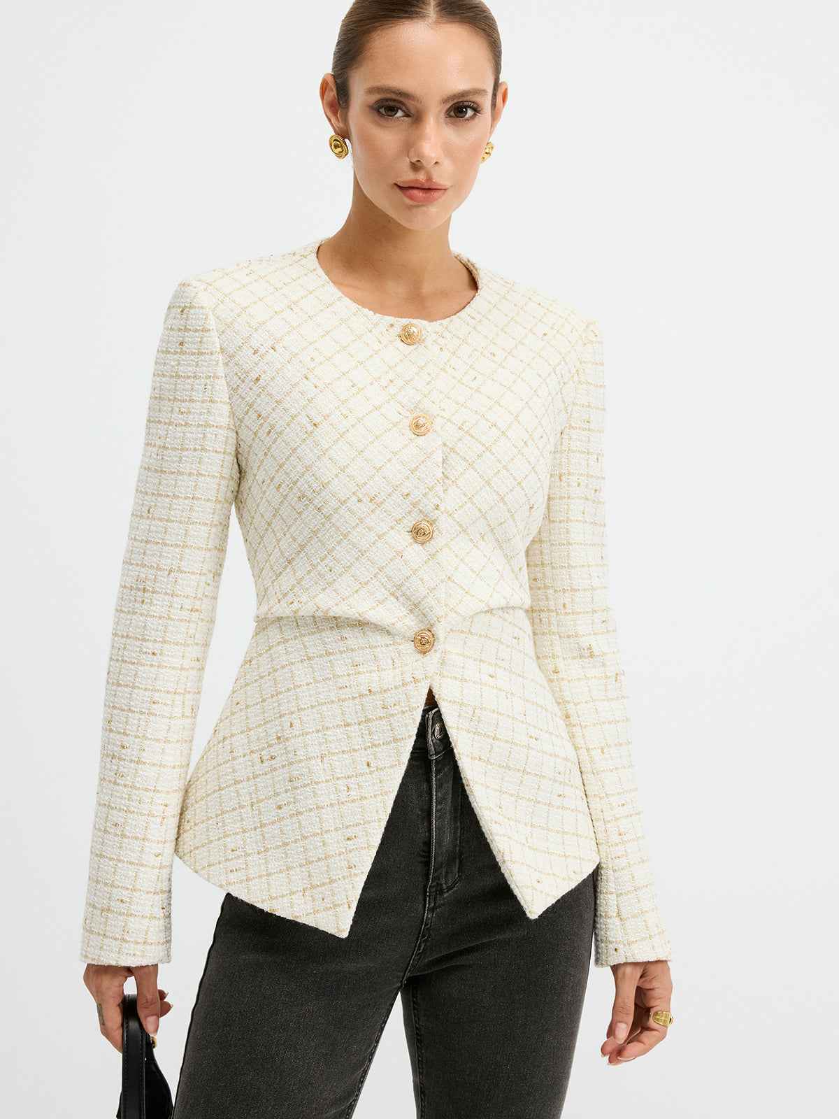 Sophia | Elegant Classic Tweed Waist-Cinching Blazer 0