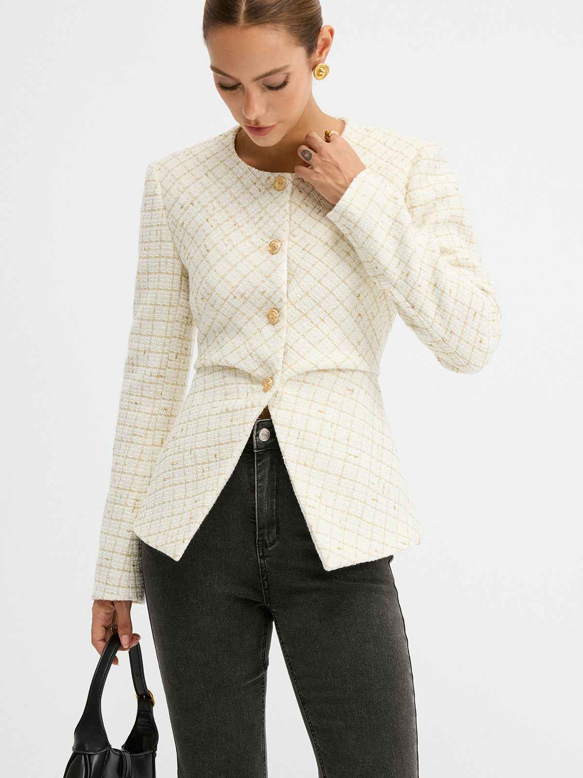 Sophia | Elegant Classic Tweed Waist-Cinching Blazer 1