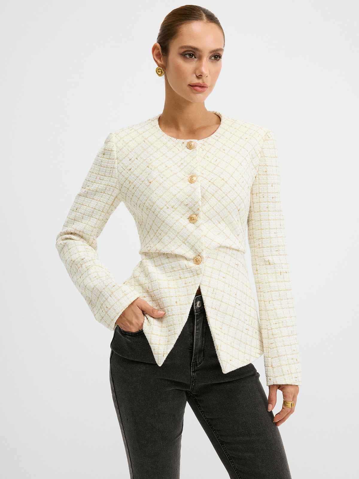 Sophia | Elegant Classic Tweed Waist-Cinching Blazer 2