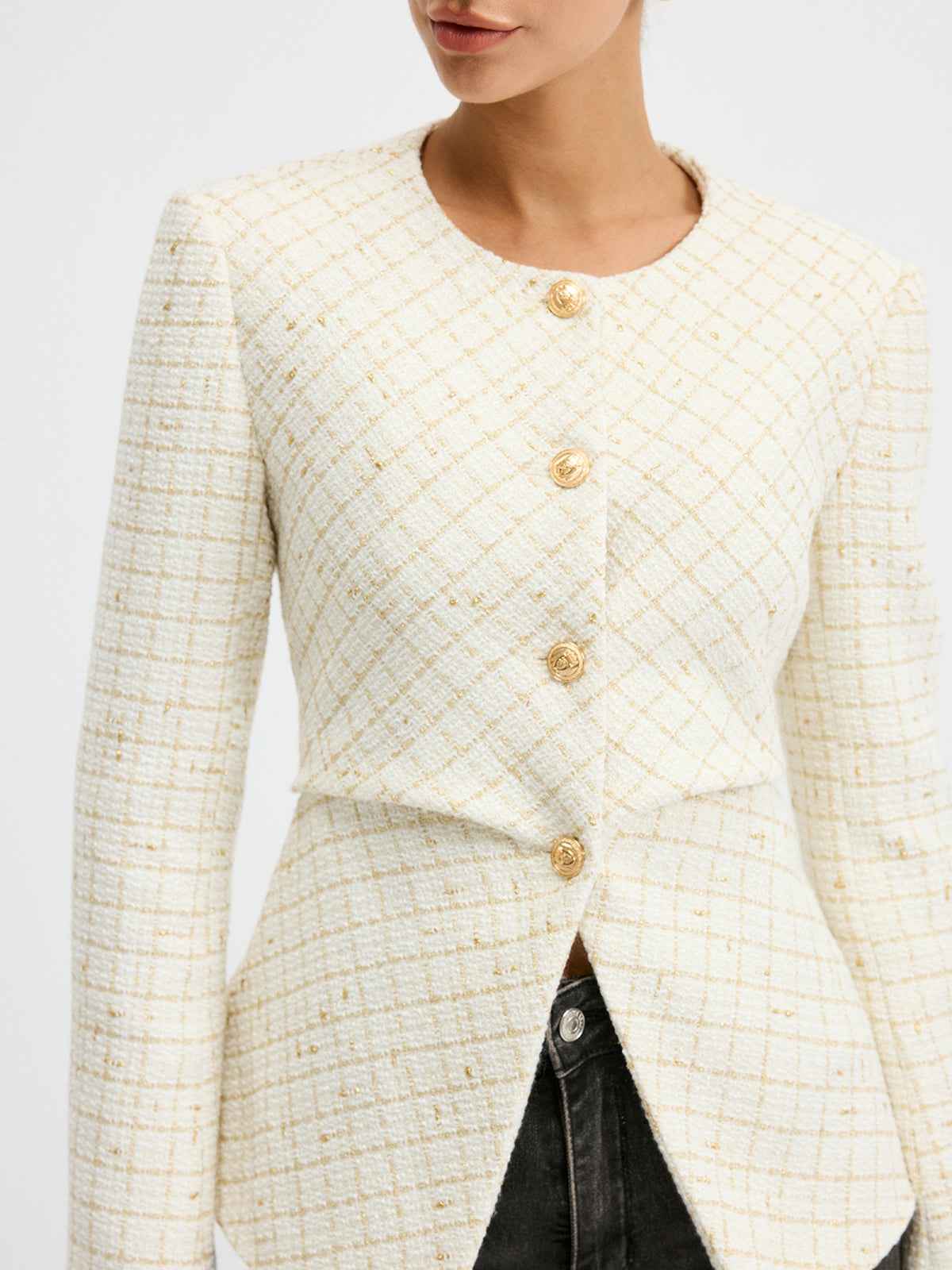 Sophia | Elegant Classic Tweed Waist-Cinching Blazer 4
