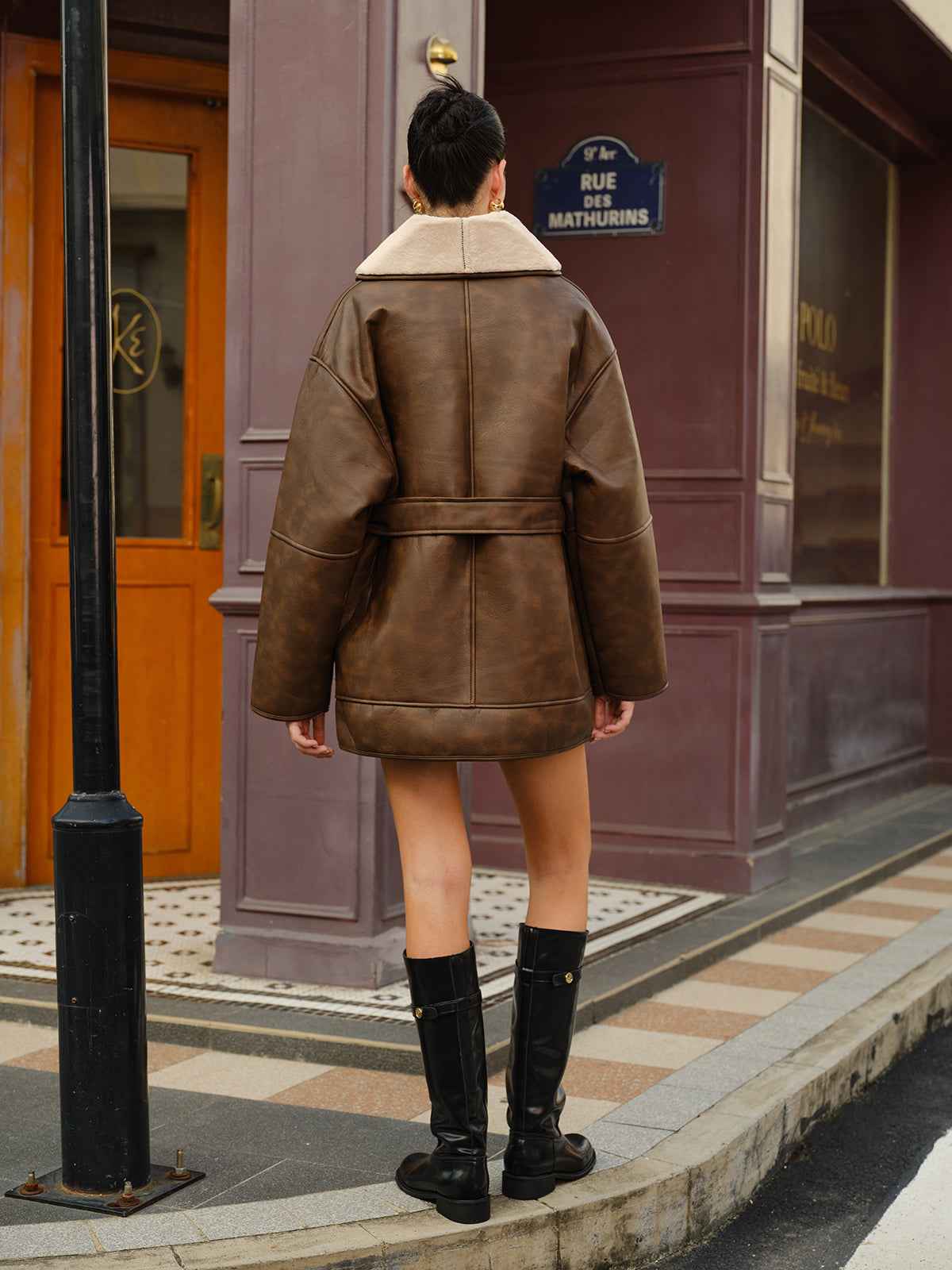 Sophie | Chic Plush Belted Faux Leather Jacket for Women 2